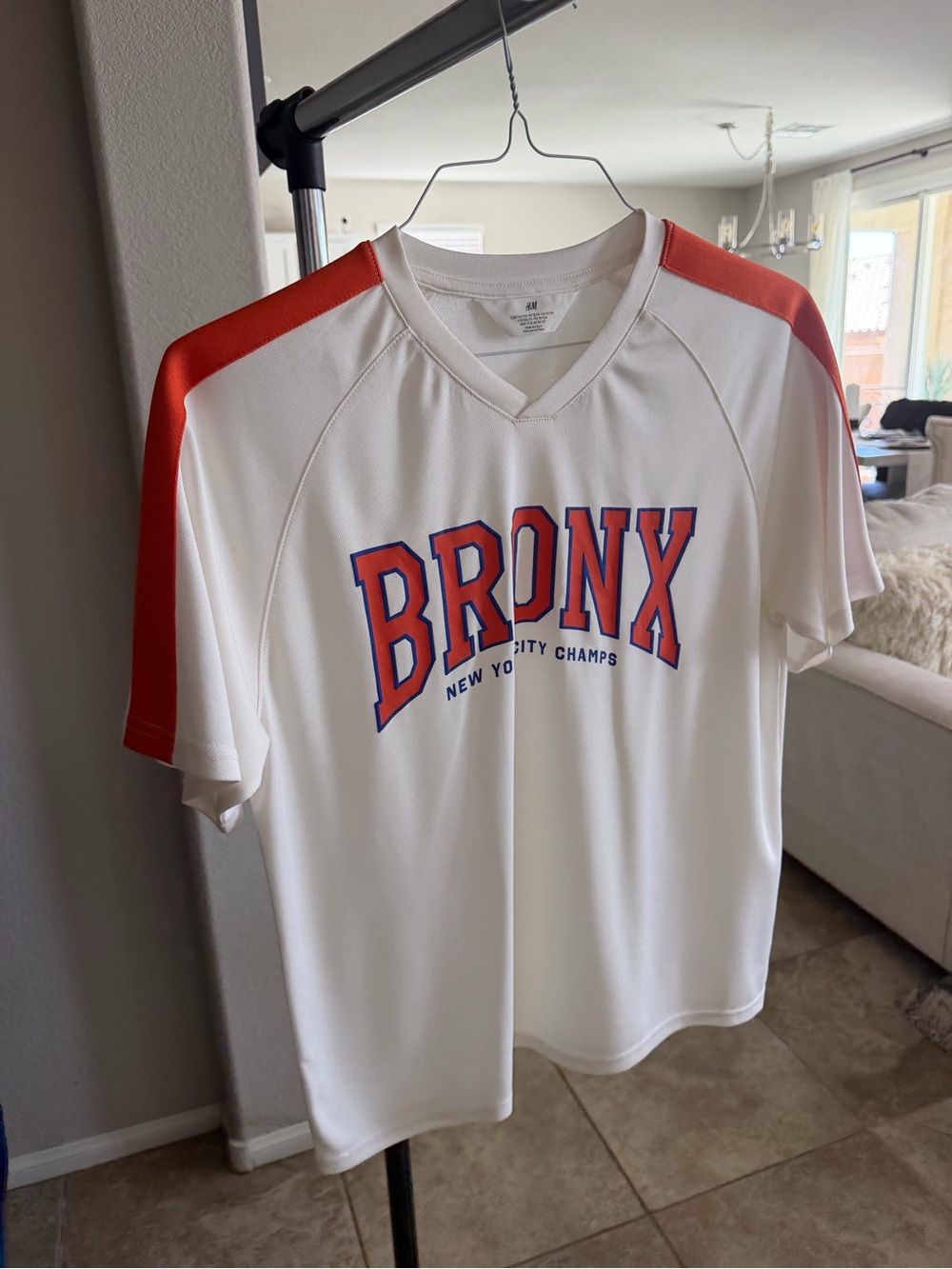H&M White Jersey with Red Accents "BRONX" Graphic